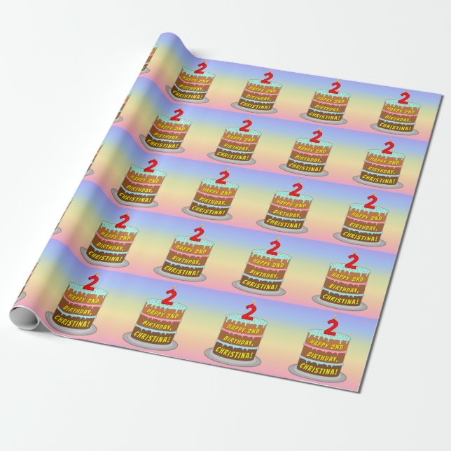 2nd Birthday: Fun Cake and Candle + Custom Name Wrapping Paper (Unrolled)