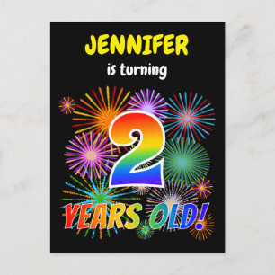 2nd Birthday - Fun Fireworks, Rainbow Look "2" Postcard