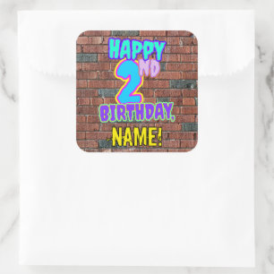 2nd Birthday – Fun, Urban Graffiti Inspired Look Square Sticker