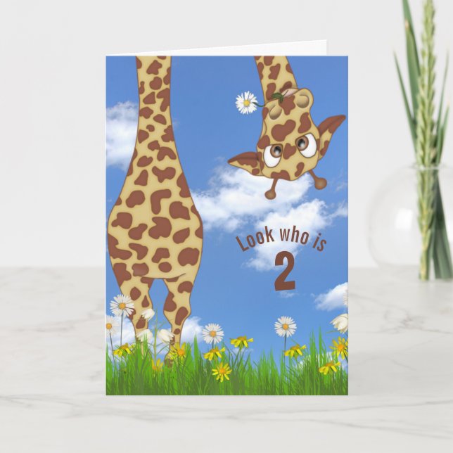 2nd birthday giraffe in grass card (Front)