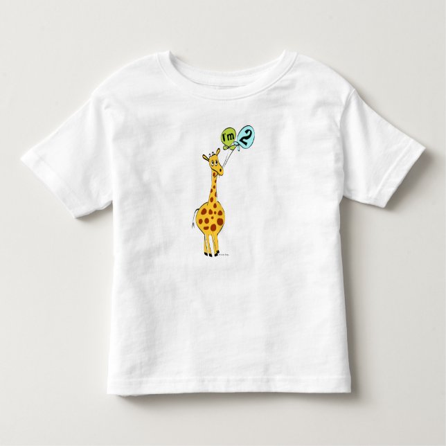 2nd Birthday Giraffe with Balloons Toddler T-Shirt (Front)