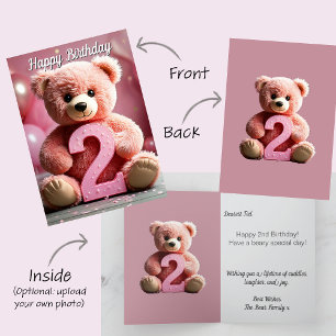 2nd Birthday Girl   Cute Teddy Bear & Balloons Card