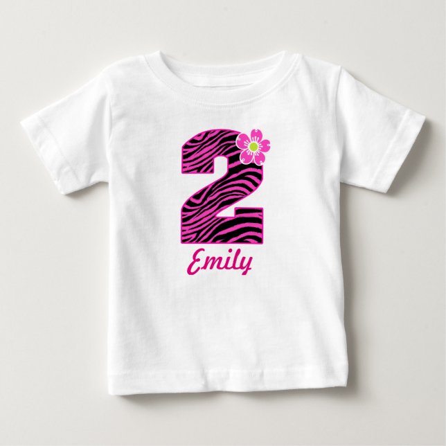 2nd Birthday Girl Hot Pink & Black Zebra Baby T-Shirt (Front)