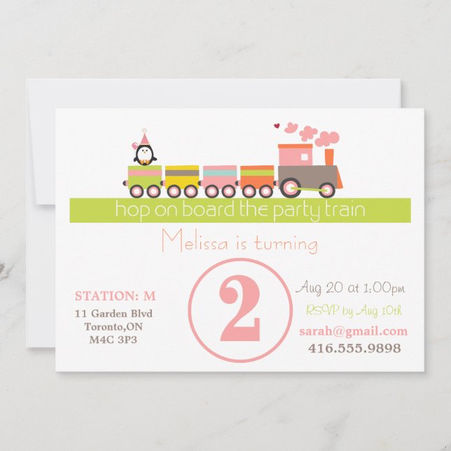 2nd Birthday Girl Train Invitation (Front)