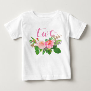2nd Birthday Girl Watercolor Floral Personalised Baby T-Shirt