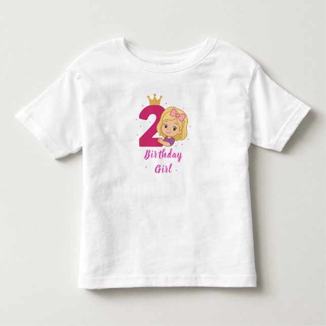 2nd Birthday Girl with Crown and Pink Number Toddler T-Shirt (Front)