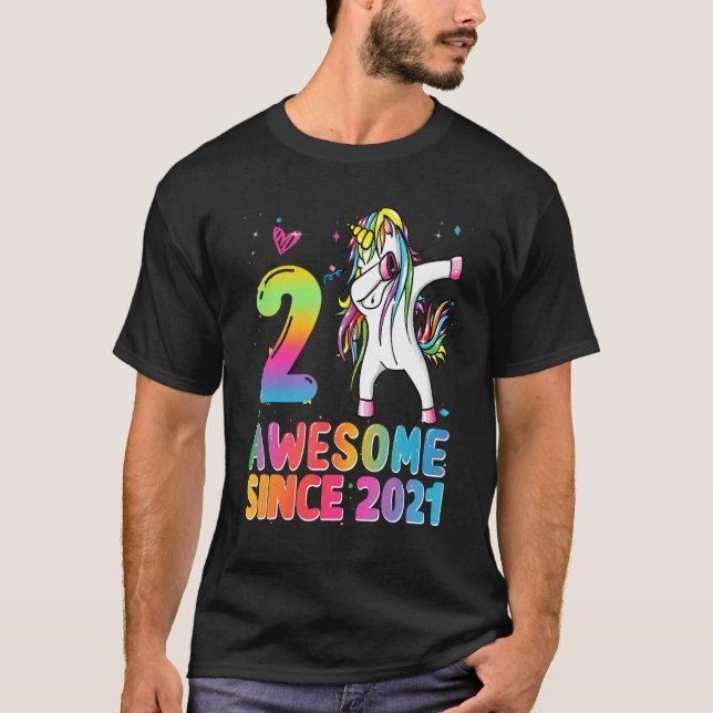 2nd Birthday Girls Teens Dabbing Unicorn 2 Year Ol T-Shirt (Front)