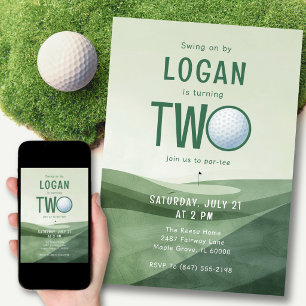 2nd Birthday Golf Par-tee Watercolor Two Year Old Invitation