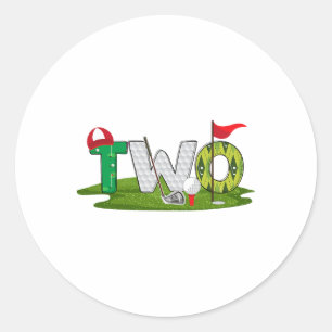 2nd Birthday Golf Theme 2 Year Old Kids Sport Part Classic Round Sticker