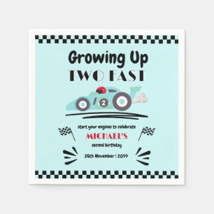 2nd Birthday Growing Up Two Fast Blue Race Car Napkin