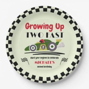 2nd Birthday Growing Up Two Fast Green Race Car Paper Plate