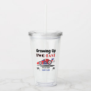 2nd Birthday Growing Up Two Fast Red Blue Race Car Acrylic Tumbler