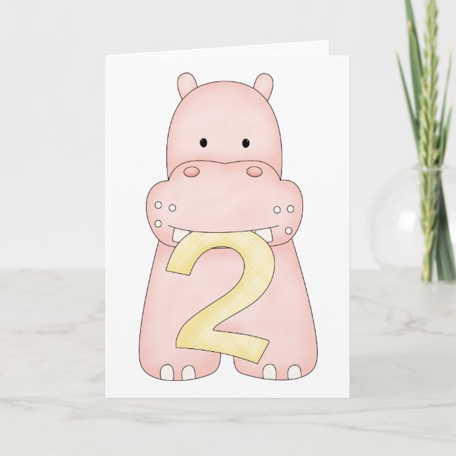 2nd Birthday Hippo (pink) Card (Front)