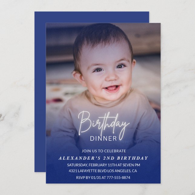 2nd birthday invitation Birthday Dinner Photo boy (Front/Back)