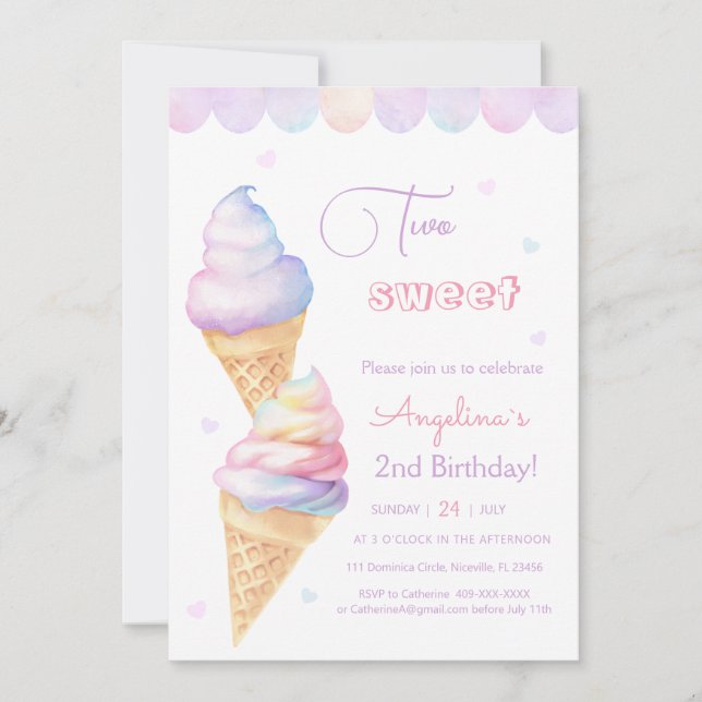 2nd birthday invitation ice cream (Front)