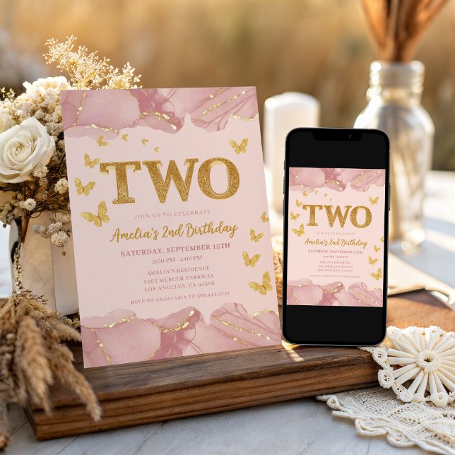 2nd Birthday Invitation Pink Gold Glitter Girl (Creator Uploaded)