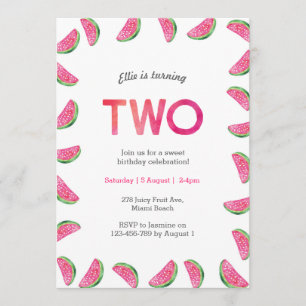 2nd Birthday Invitation   tropical watermelon pink