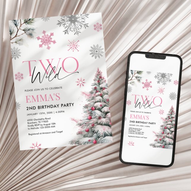 2nd Birthday Invitation, Two Wild Pink Birthday  Invitation (Creator Uploaded)