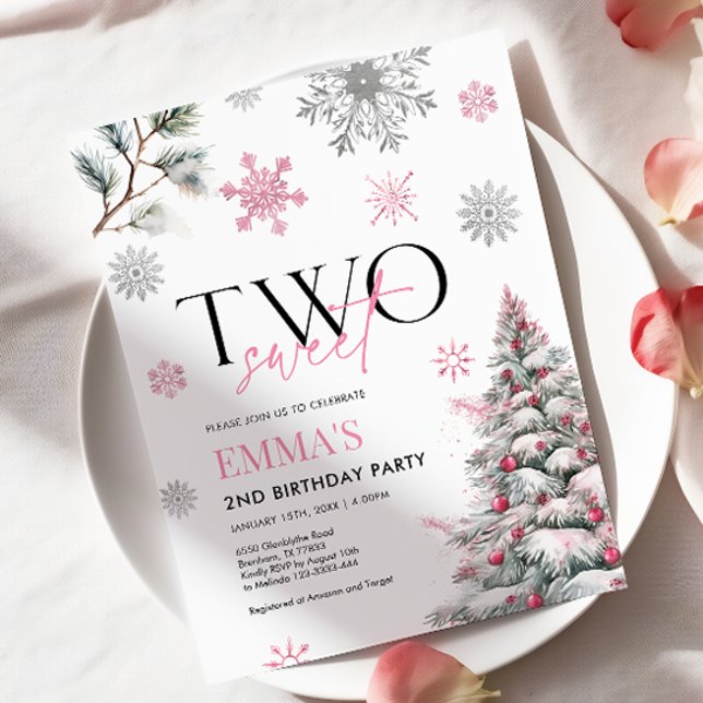 2nd Birthday Invitation, Winter Pink Two Birthday  Invitation (Creator Uploaded)