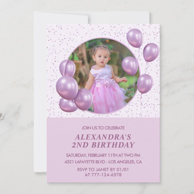 2nd birthday invitations Balloons Photo Purple (Front)