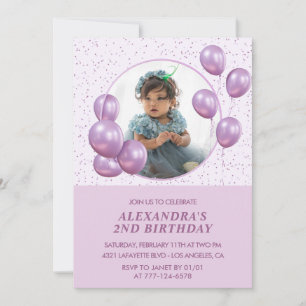 2nd birthday invitations Balloons Photo Purple
