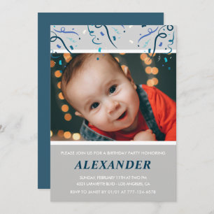 2nd birthday invitations Boy Confetti Photo Navy