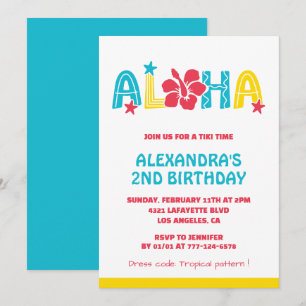 2nd birthday invitations Tropical Aloha Hawaiian