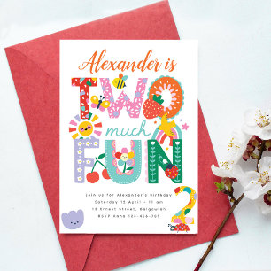 2nd Birthday Invite, Colorful Spring, Two Much Fun Invitation