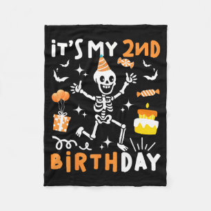 2nd birthday kids funny skeleton 2nd birthday fleece blanket