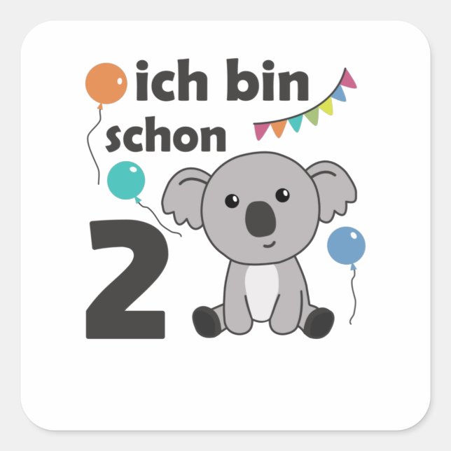 2nd Birthday Koala Two Years Old Cute Animals Square Sticker (Front)