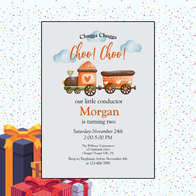 2nd Birthday Lovely Train Watercolor Party   Invitation (Creator Uploaded)