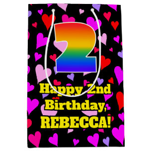 2nd Birthday: Loving Hearts Pattern, Rainbow # 2 Medium Gift Bag