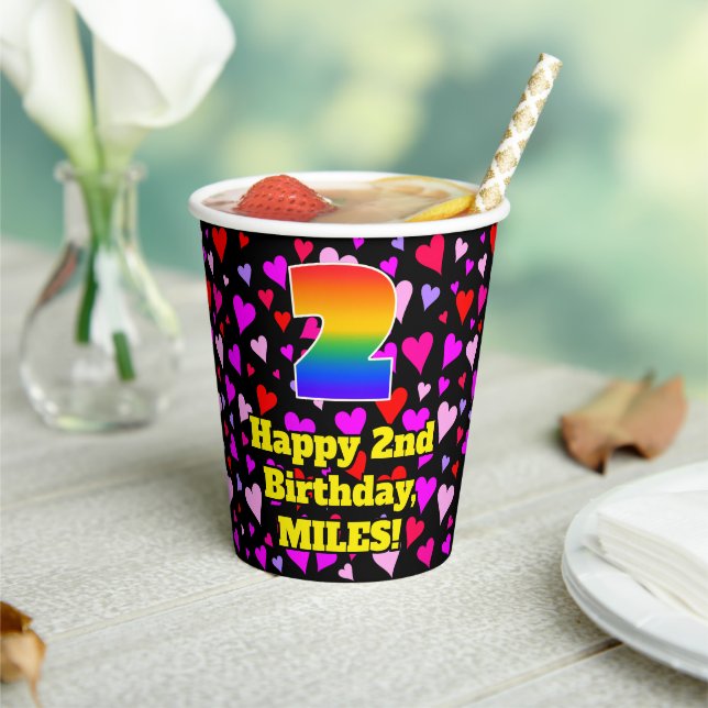 2nd Birthday: Loving Hearts Pattern, Rainbow 2 Paper Cups (Insitu)