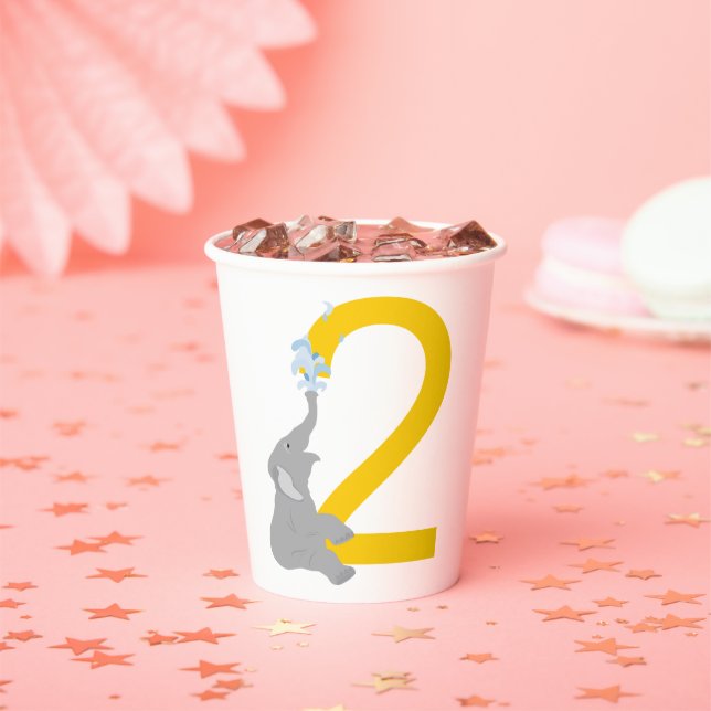 2nd Birthday Modern Grey Elephant Party Cups (Insitu)