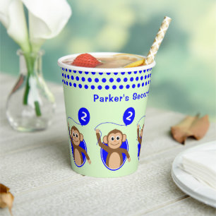 2nd birthday monkey blue balloon paper cups