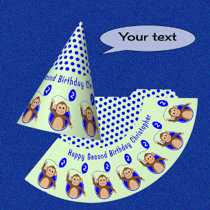 2nd birthday monkey kids blue green party hat