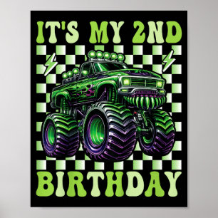 2nd Birthday Monster Truck 2 Year Old Boys 2nd Poster