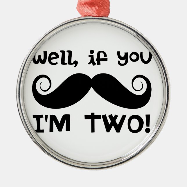 2nd Birthday Moustache Metal Tree Decoration (Front)
