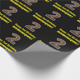 2nd Birthday: Name & Faux Wood Grain Pattern "2" Wrapping Paper