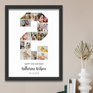 2nd Birthday Number 2 Photo Collage Custom Picture Poster