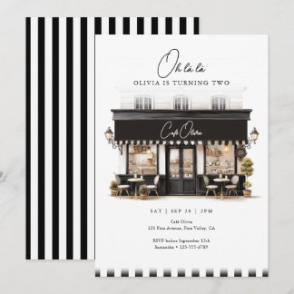 2nd Birthday Oh Là Là Black & White Paris Café Invitation