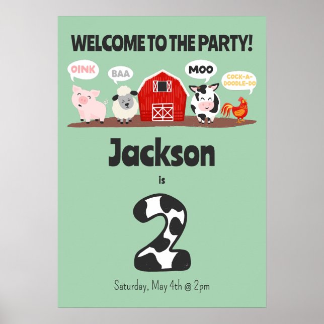 2nd Birthday Oink Baa Moo Welcome Birthday Poster (Front)