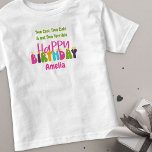 2nd Birthday One-derful Day Colourful Candles Girl Toddler T-Shirt<br><div class="desc">2nd Birthday shirt which you can personalise for your little girl's first birthday with her name and your custom text. The wording currently reads "Two Cool, Two Cute & not Two Terrible" and you can edit this if you wish. The design has colourful candles lettered in cute and whimsical, groovy...</div>