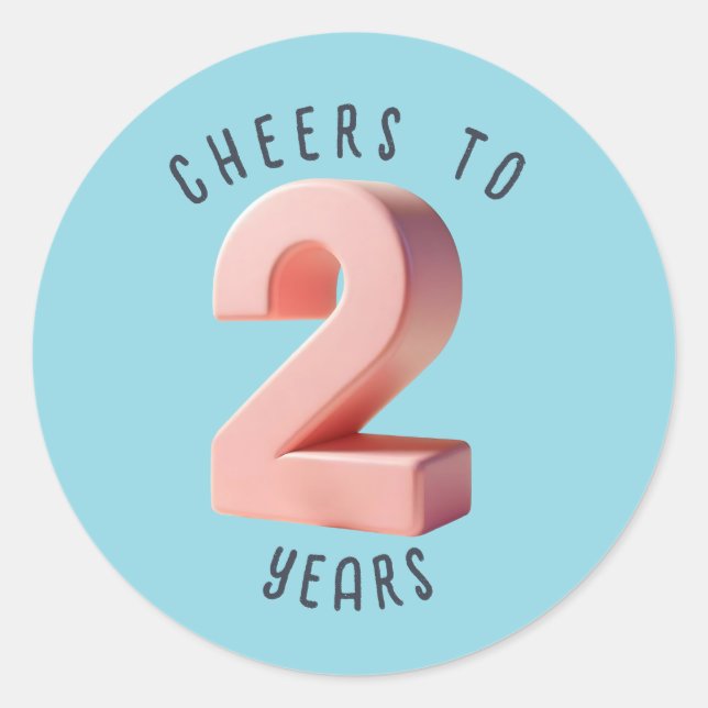 2nd Birthday or Anniversary 3D Number Milestone Classic Round Sticker (Front)