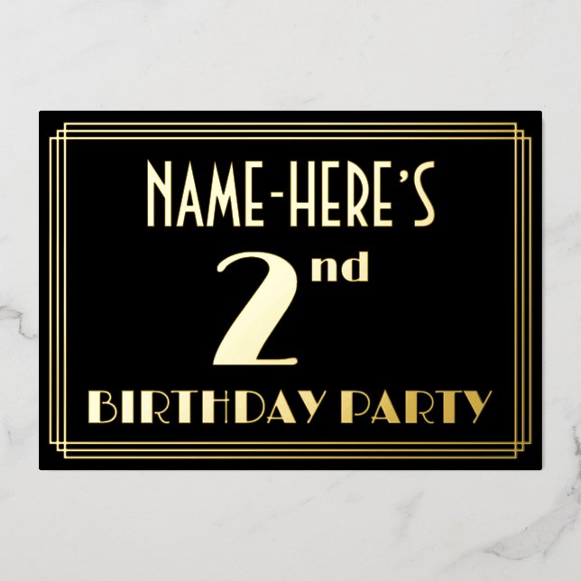 2nd Birthday Party: Art Deco Look “2”, w/ Name (Front)