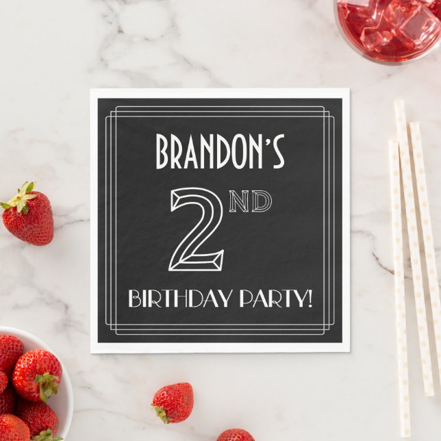 2nd Birthday Party: Art Deco Style + Custom Name Napkin (Insitu)