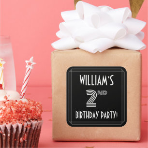 2nd Birthday Party: Art Deco Style & Custom Name Square Sticker