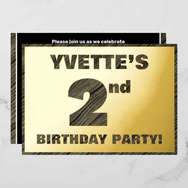2nd Birthday Party — Bold, Faux Wood Grain Text (Front/Back)