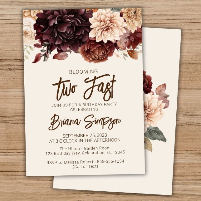 2nd Birthday Party Brown Beige Ivory Floral Invitation (Creator Uploaded)