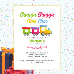 2nd Birthday Party Chugga Choo Colourful Train Invitation